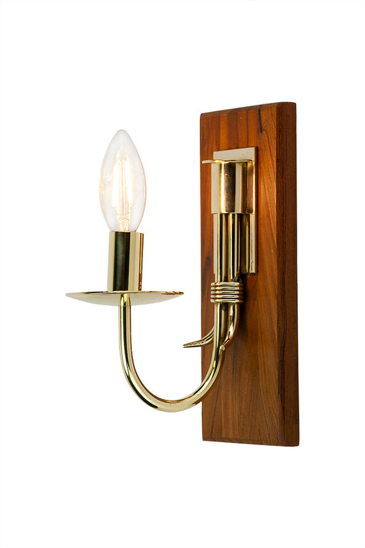 Malmo Single Wall Light on Wooden Backplate - Polished Brass