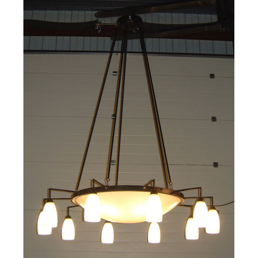 Chandelier with Central Dish & 10 Arms & Nero Shades