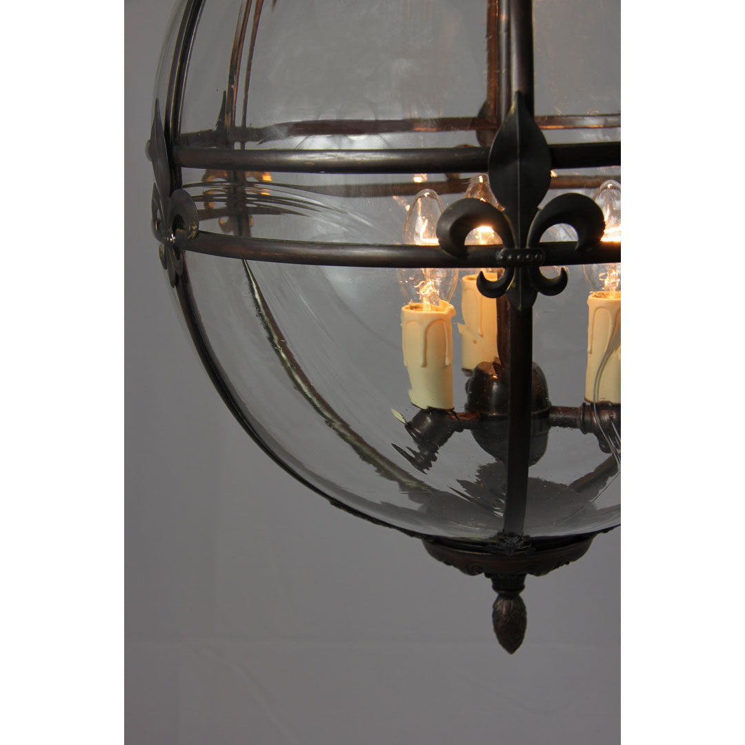 Victorian Globe Lantern Antique Bronze Fleur De Lys & Ivory drips