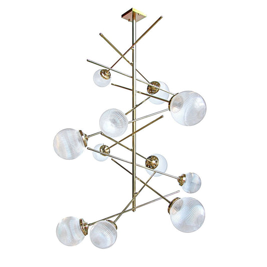 Chandelier with 11 Asymmetric Arms & Clear Prismatic Globes