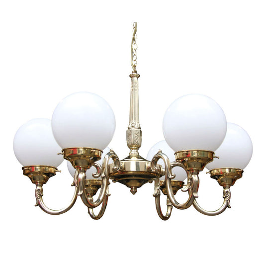 Chandelier with 6  A11 Arms & White Opal Globes