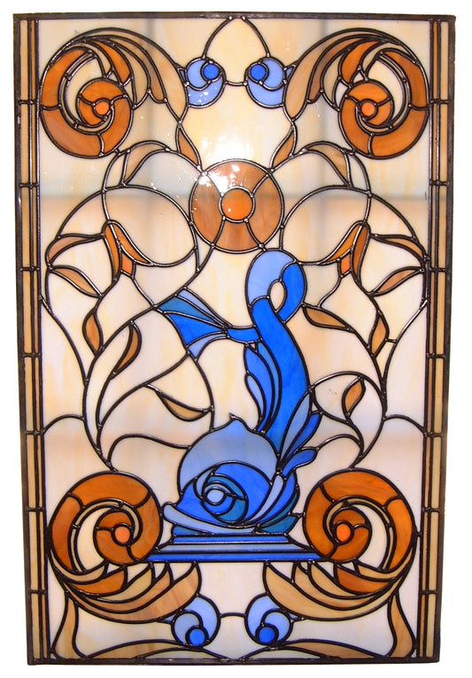 Large Stained Glass Dolphin Panel