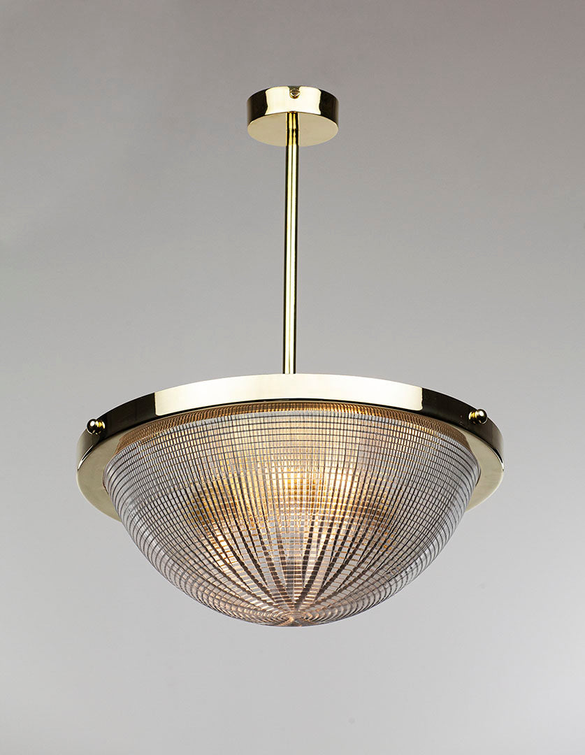 Cross Reeded Bowl Pendant Polished Brass