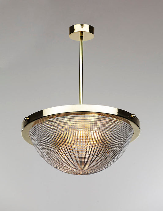 Cross Reeded Bowl Pendant Polished Brass