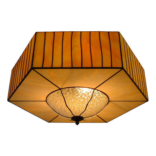 Hexagonal Drum Stained Glass Flush Ceiling Lamp
