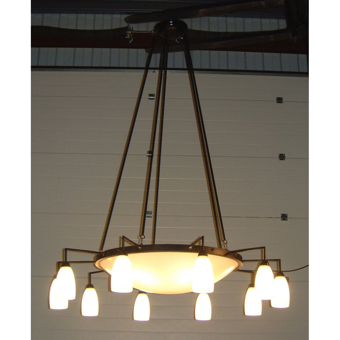 Chandelier with Central Dish & 10 Arms & Nero Shades