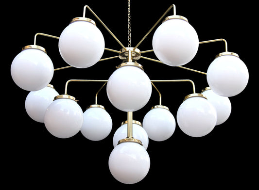 Chandelier with 13 Arms & White Flashed Opal Globes