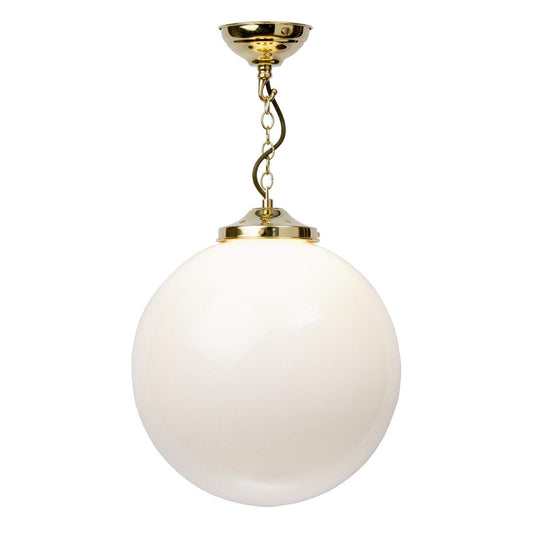 Globe Pendant White Flashed Opal - Opal Polished Brass